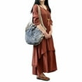 thumbnail image 5 of Avamo Plus Size Womens V-Neck Maxi Dress Long Sleeve Cotton Linen Vintage Dress Elegant Ruffle Pleated Tunic Dress Plain Buttons Evening Dress, 5 of 7