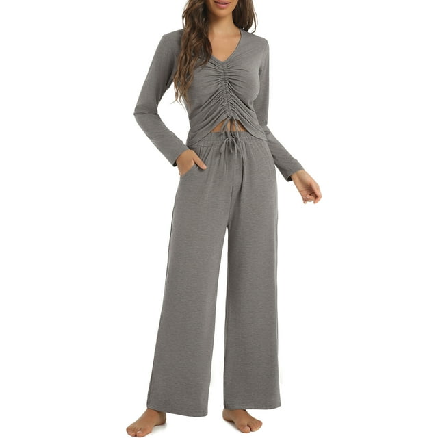 Jusfitsu Long Sleeve Pajama Sets for Women Soft Two Piece Sleepwear ...