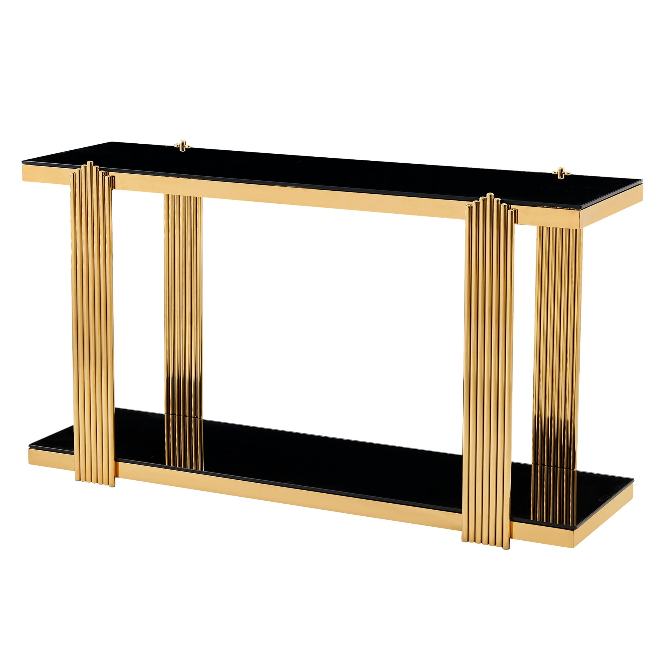 2-Tier Storage Tempered Glass Shelf Console Table, Two-Tone Entryway Display Table, Accent Mirrored Sofa Table for Living Room/Hotel