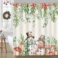 thumbnail image 2 of Winter Christmas Shower Curtain, Holiday Red Snowman Bath Curtain for Xmas Gift, Eucalyptus Leaf Flower Floral Bathroom Accessories, Waterproof Washable Fabric 12 Pack Metal Hooks, 72X72in, 2 of 5