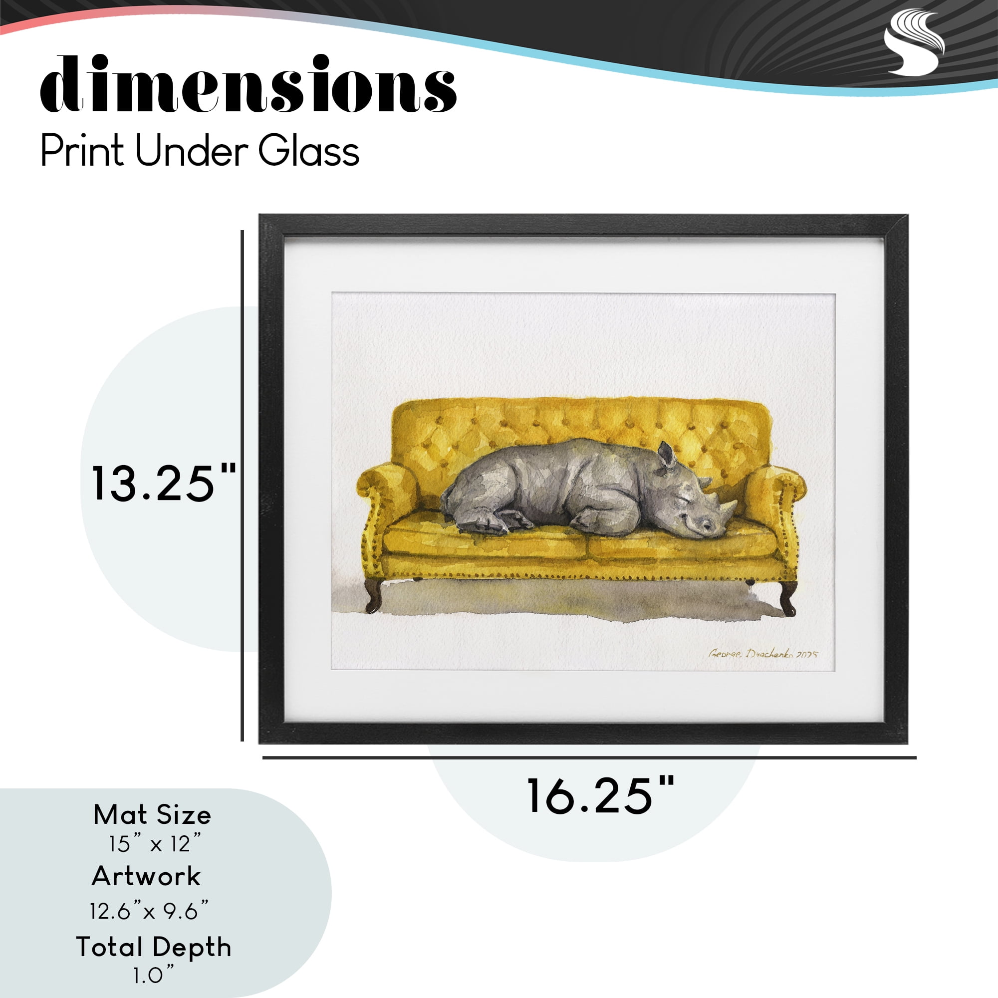Stupell Industries Cute Rhino Resting Black Framed Print Under Glass, design by George Dyachenko