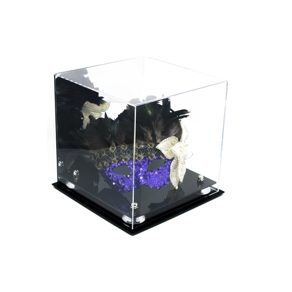 Versatile Deluxe Acrylic Display Case - Medium Square Box with Silver Risers and Mirror 10" x 10" x 10" (A028-SR)