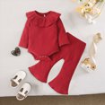 thumbnail image 2 of NOLDARES Baby Girl Newborn Clothes 3Pcs Set Long Sleeve Romper Flared Pants Headband Fall Winter Cute Outfits,Red,12-18 M, 2 of 4