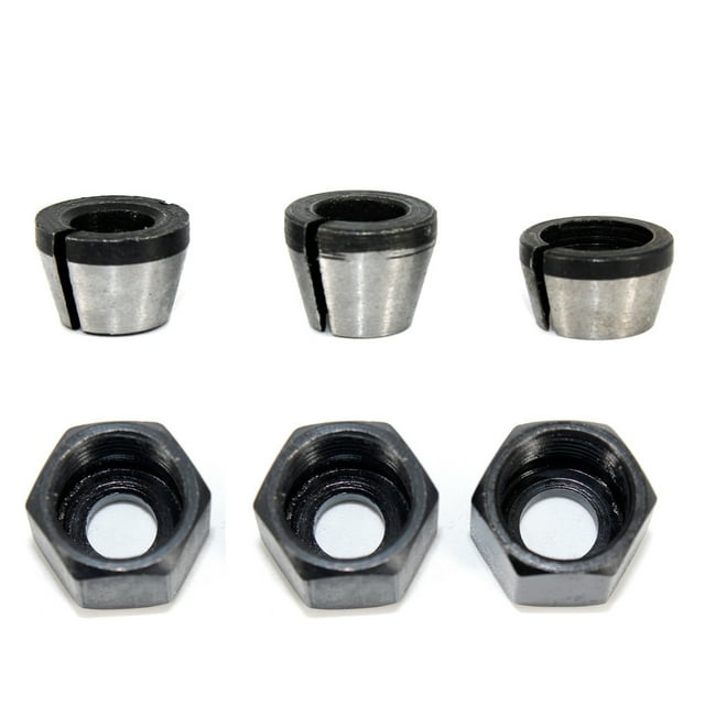 6-Piece Woodworking Router Collet Adapter Set with Nuts - 6mm, 1/4-inch (6.35mm), 8mm Sizes - Carbon Steel Construction for LAVIE & Similar Trimmers - Easy Installation, Precision Engineered for