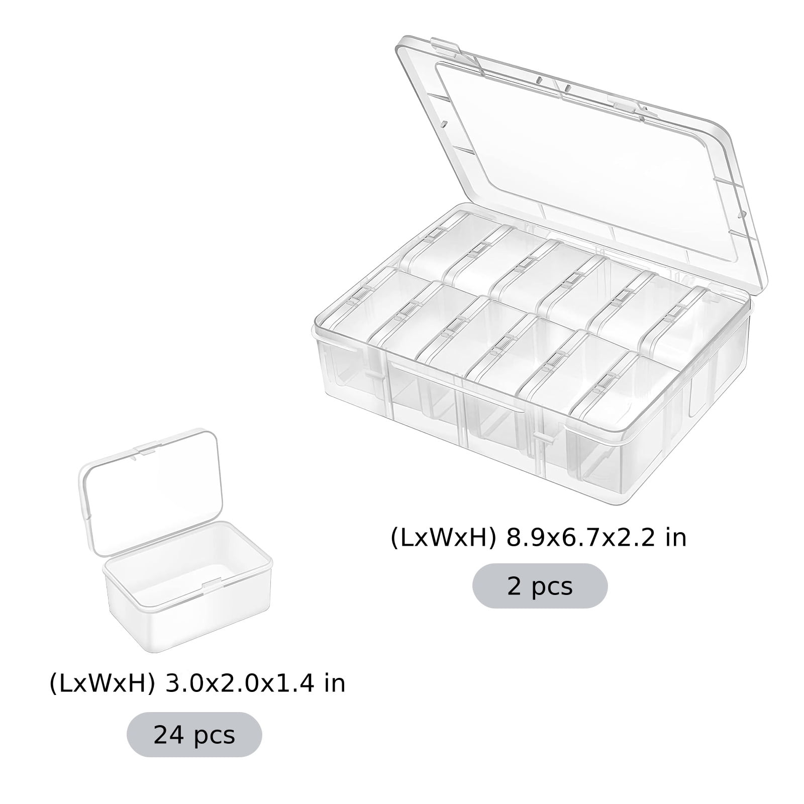 2 PCS Bead Organizer Box Set, 2 Clear Plastic Storage Cases with 24 Removable Small Boxes, DIY Craft Container for Jewelry Making Sewing Supplies, Small Parts Storage Box with Lid