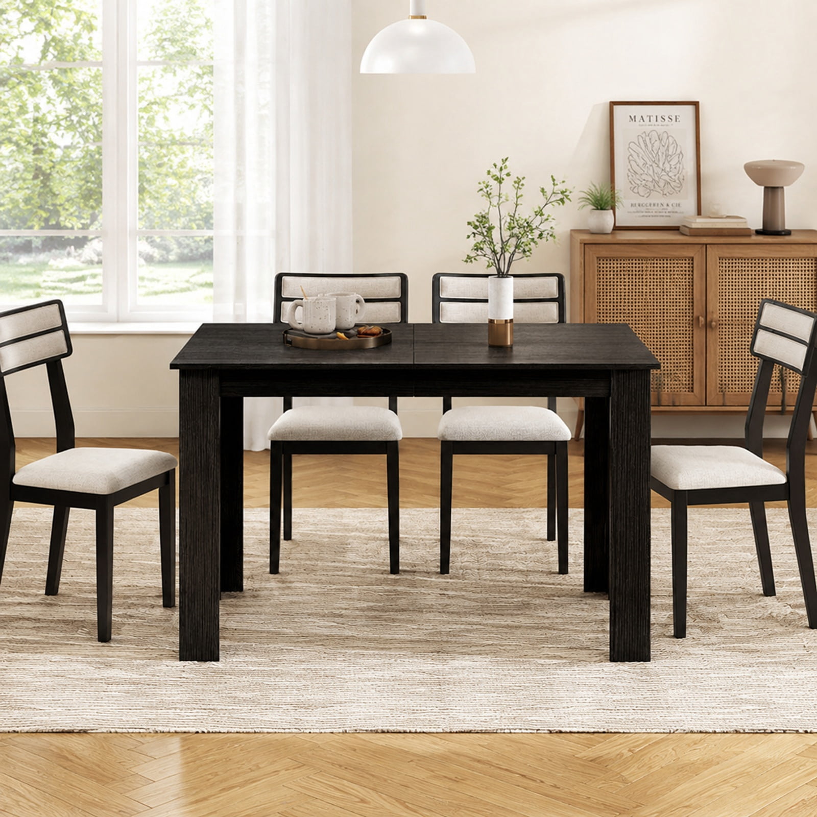 Furnibear Extendable Dining Table for 4 to 8 People with Sliding Rails and Thick L Shaped Legs for Kitchen and Dining Room, Black