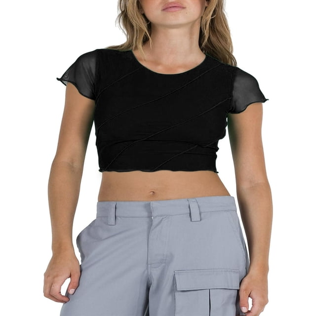 Femmes Été Casual Manches Courtes Chemisier Col Rond Tops Slim Fit Basique Tee-Shirt Vert S