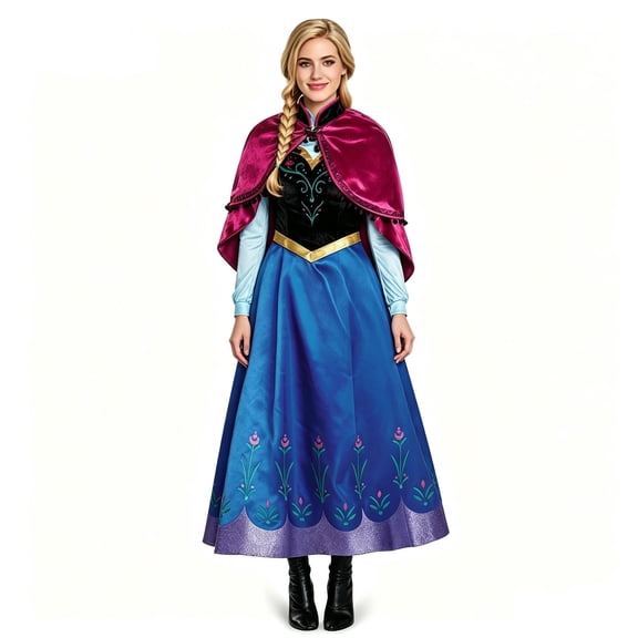 Halloween Adult Princess Anna Dress Costume with Cape Birthday Cosplay Dress Up