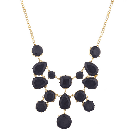 Acrylic Gold Necklace - Lux Accessories Gold Tone Black Acrylic Geo Stone Waterfall Statement Necklace
