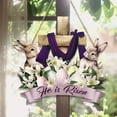 thumbnail image 4 of Utoimkio Easter He Is Risen Wreath for Front Door Decor Religious Easter Decoration Wooden Egg Rabbit Cross Door Sign Hanging Sign Christian Floral Decor for Party Supplies(Cross Style), 4 of 6