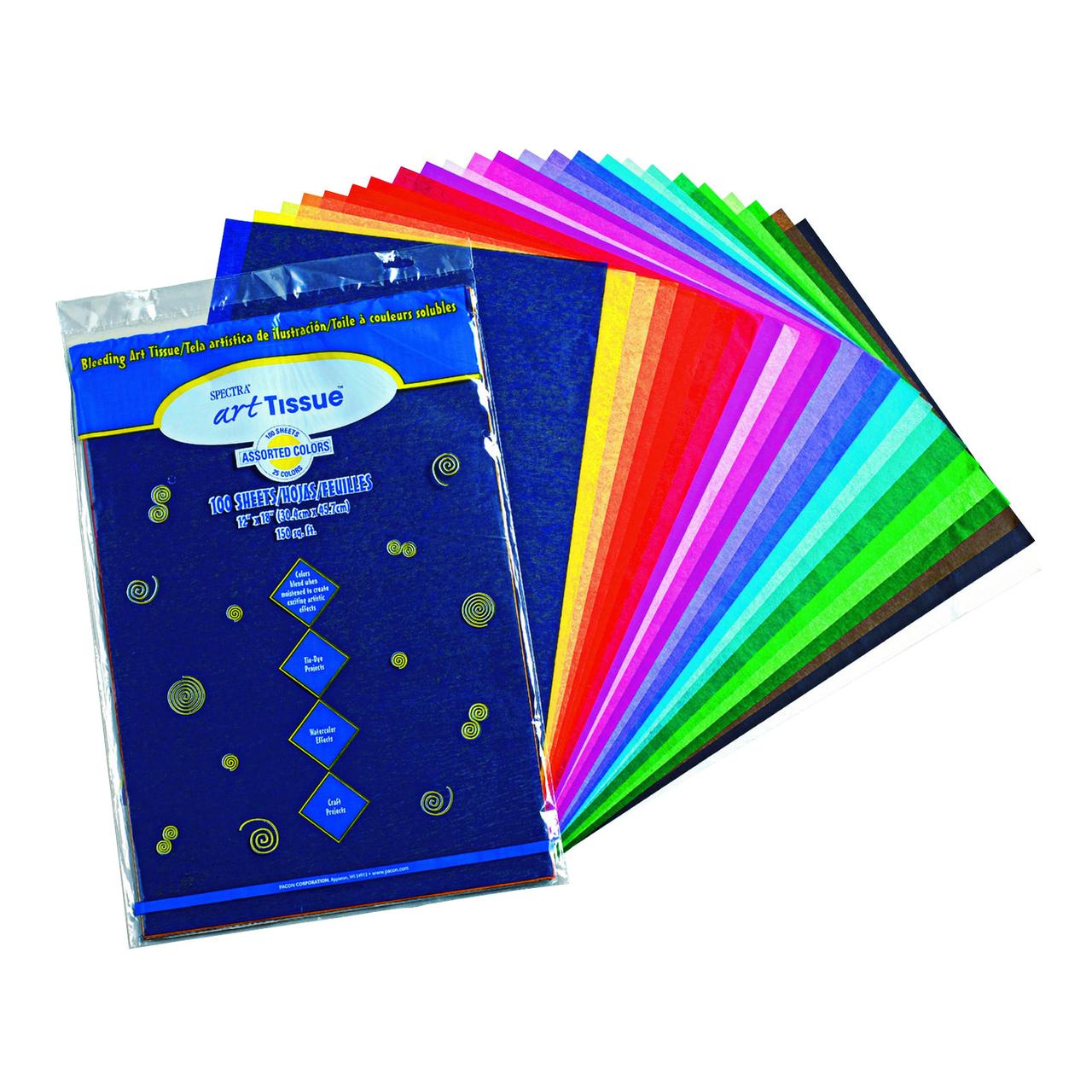 Spectra Deluxe Bleeding Art Tissue, 25 Assorted Colors, 12" x 18", 100 Sheets Per Pack, 3 Packs