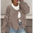 thumbnail image 2 of VISALY Cropped Cardigan Open Front Cardigan Bow Tie Cardigan Sweaters Crew Neck Long Sleeve Ribbed Knit Tie Front Crochet Knit Jumper Top Outwear Coat Chunky Knit Cardigan Crochet Cardigan Khaki L, 2 of 7