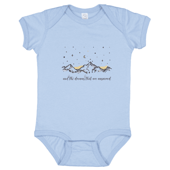 Baby Onesie Hub Dreams Answered Mountain Baby Bodysuit, Pregnancy Announcement, Boys or Girls Baby Gift