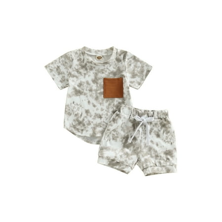 

2Pcs Baby Boy Summer Clothes Tie Dye Short Sleeve T-Shirt Elastic Waist Shorts Outfit