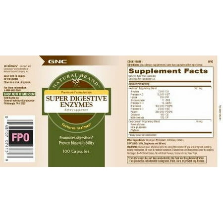 GNC Natural Brand Super Digestive Enzymes | Promotes Protein, Carbohydrate And Fat Digestion | 100 Capsules