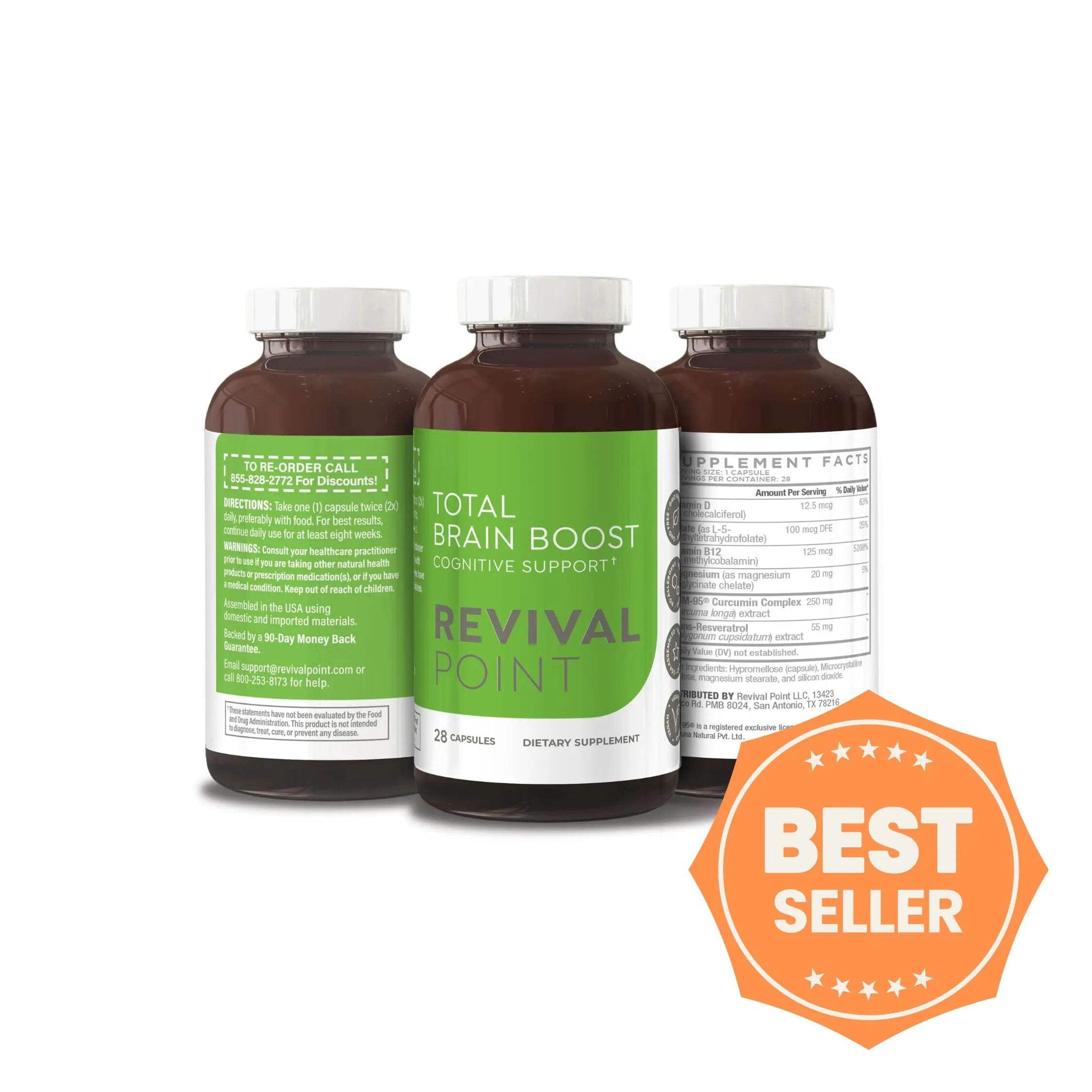 Total Brain Boost Cognitive Support Curcumin, Trans-Resveratrol– Brain Supplements for Memory & Focus - Dr Formulated 3-Pack