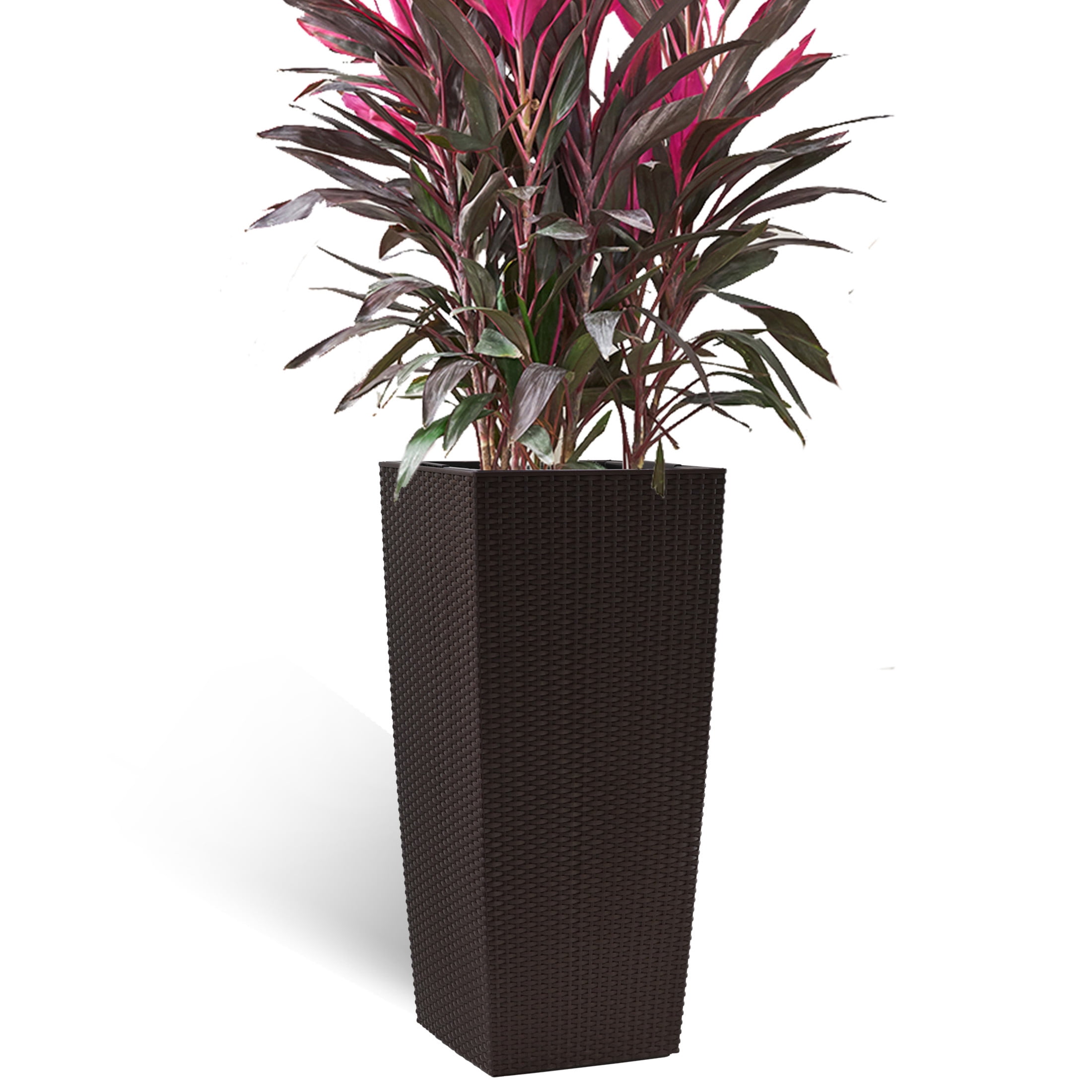 Noble House 30" Tall Self-Watering Planter, Large Indoor Outdoor Flower Pot with Water Level Monitor, Brown