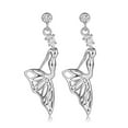 thumbnail image 4 of 1 pair Brass Micro Pave Cubic Zirconia Dangle Stud Earring Cadmium Free Lead Free Nickel Free Mermaid Clear Platinum 37x12mm, 4 of 4