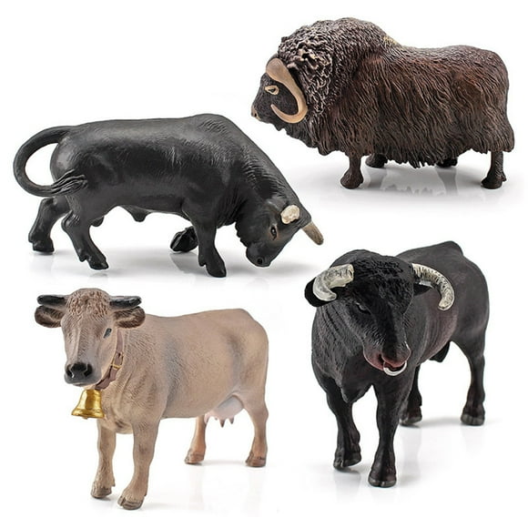 Figuras de acción de PVC Nikou 4 piezas simulación de granja vaca ganado buey toro modelo de animal de granja decoración del hogar juguete educativo