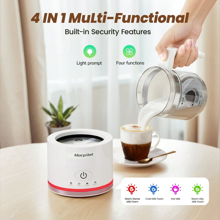 Morpilot Electric Milk Frother, 500ML Glass Frother, 4-in-1 Milk