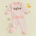 thumbnail image 2 of RMGVDSD Baby Girl 2 Piece Outfits Girls Knit Letter Embroidery Long Sleeve Hoodie And Striped Pants Two Piece Outfit For Fall Winter Casual Wear Pink 12-18 Months, 2 of 6