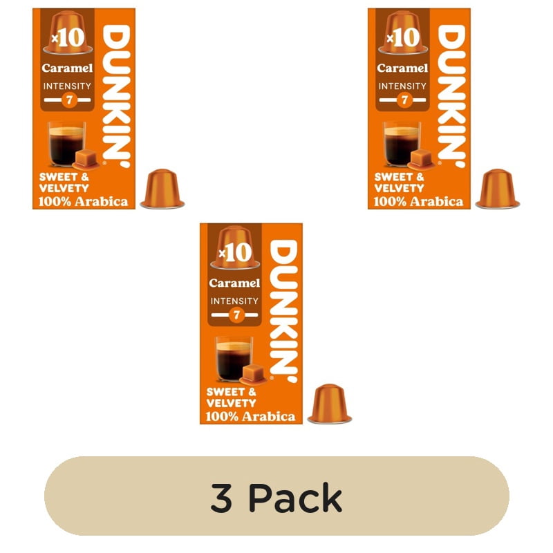 Dunkin Caramel Nespresso Compatible Coffee Pods, 10 pods per pack, British Import (Pack of 3)