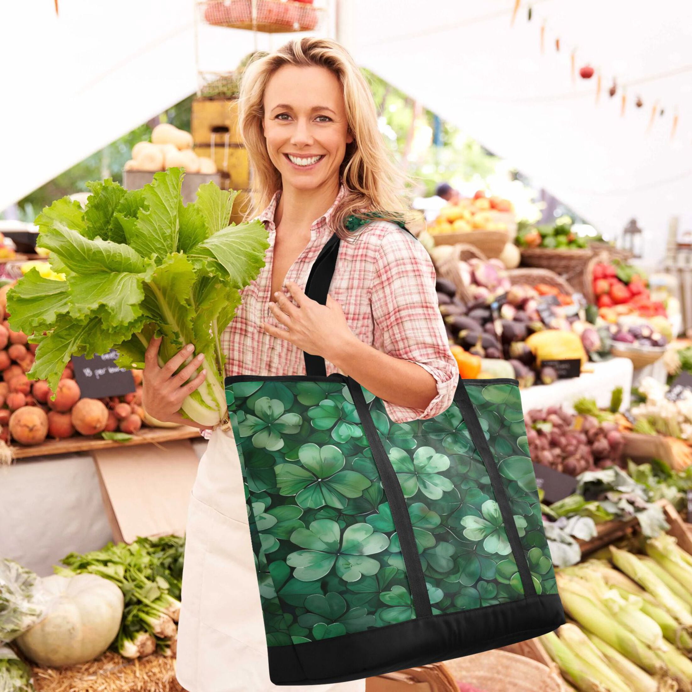 Large Hand-held Ice Pack Picnic Bag Insulation and Refrigeration Suitable for Shopping Picnics and Camping Four-leaf Clover