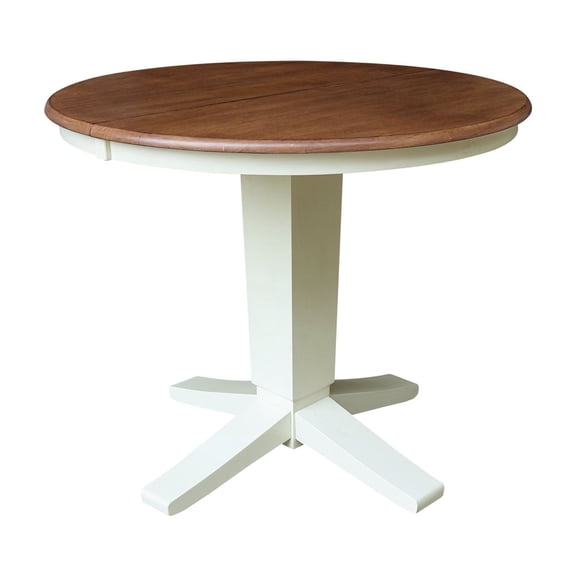 36" Solid Wood Round Pedestal Table with 12" Leaf - Multi-Color