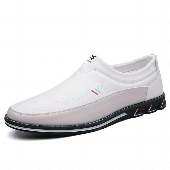 Men's Leather Casual Loafers Business Adjustable Breathable Comfortable Working Hand-Sewed Shoes White 14.5 US