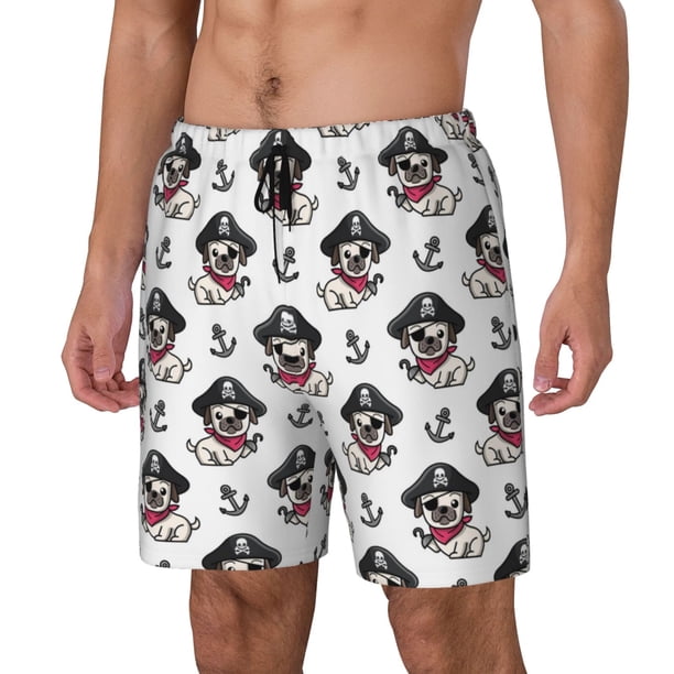 Fotbe DOG IS WEARING PIRATE COSTUME Traje de Baño para Hombre – Shorts de Natación de Secado Rápido con Forro y Bolsillos-3X-Large