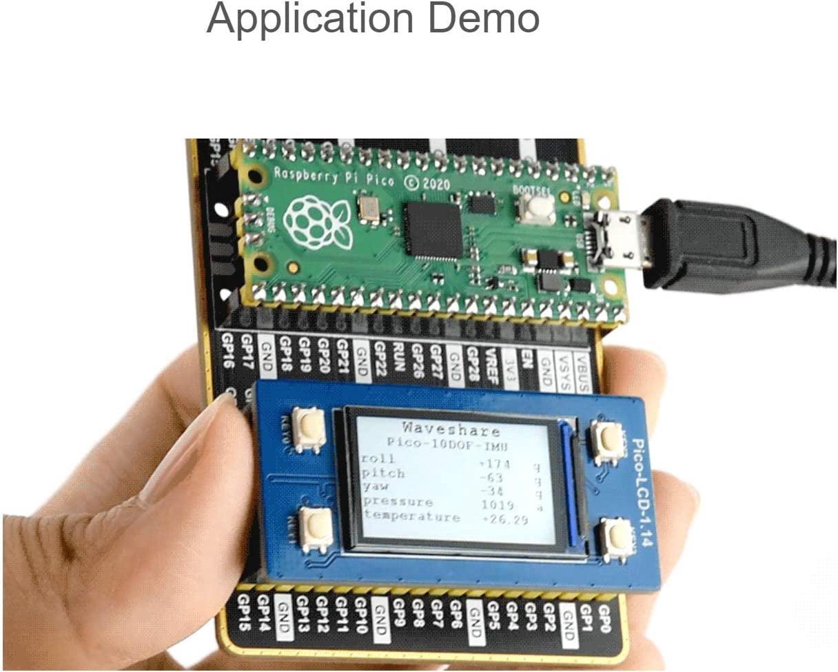 for Pico Evaluation Kit B Include Pi Pico Board with Pre-Soldered Header,1.14inch RGB Color LCD, 10DOF IMU Sensor Module,Dual GPIO Expander,Breadboard