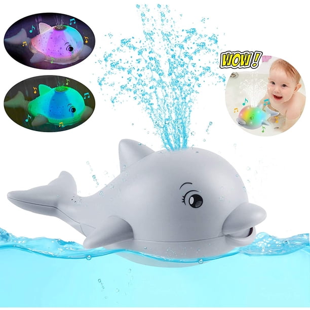 Juguetes de baño para bebés, juguetes de inducción electromagnética con rociadores de delfines y ballenas con música y luces intermitentes, juguetes divertidos para niños y niñas, niños de 3 a