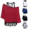 thumbnail image 3 of Summer Tops for Women 2024 Rackback Tank Shirts For Women Plus Size Off The Shoudler Tops Lace Bat Short Sleeve Tshirt Oversize Patchwork Blouse, 3 of 4