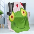 thumbnail image 4 of Frogs Soft Flannel Fleece Throw Blanket, Animal in Love Smiling Face and Hearts, Cozy Plush for Indoor and Outdoor Use, 50" x 70", Baby Pink Green, by Ambesonne, 4 of 5