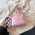 thumbnail image 3 of Bolso tipo cubo para mujer, bolso hobo con cordón, bolso de compras plisado (rosa), 3 of 8