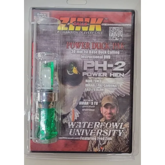 Zink PH-2 Power Hen Duck Call, Double Reed Polycarbonate, Includes Instructional DVD, Clear/Jade