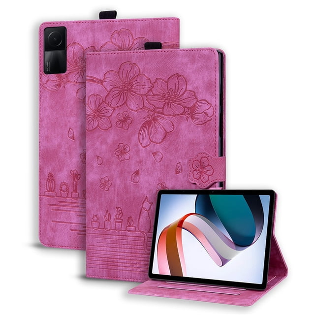 Étui pour Redmi Pad 10,61 Pouces en Cuir PU de Luxe à Rabat, Housse de Tablette pour Funda Xiaomi Redmi Pad SE, Étui pour Redmi Pad SE, Étui rose Rouge-Sakura Redmi Pad 10,61 Pouces