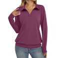 thumbnail image 4 of Sillenn Long Sleeve Polo Shirts Loose Fit Collared V Neck Golf Tunic Tops Soft Lightweight Dressy Casual Work Office Blouses Plus Size Stretchy Business Casual Trendy Fall Outfits Hot Pink Xxl, 4 of 5