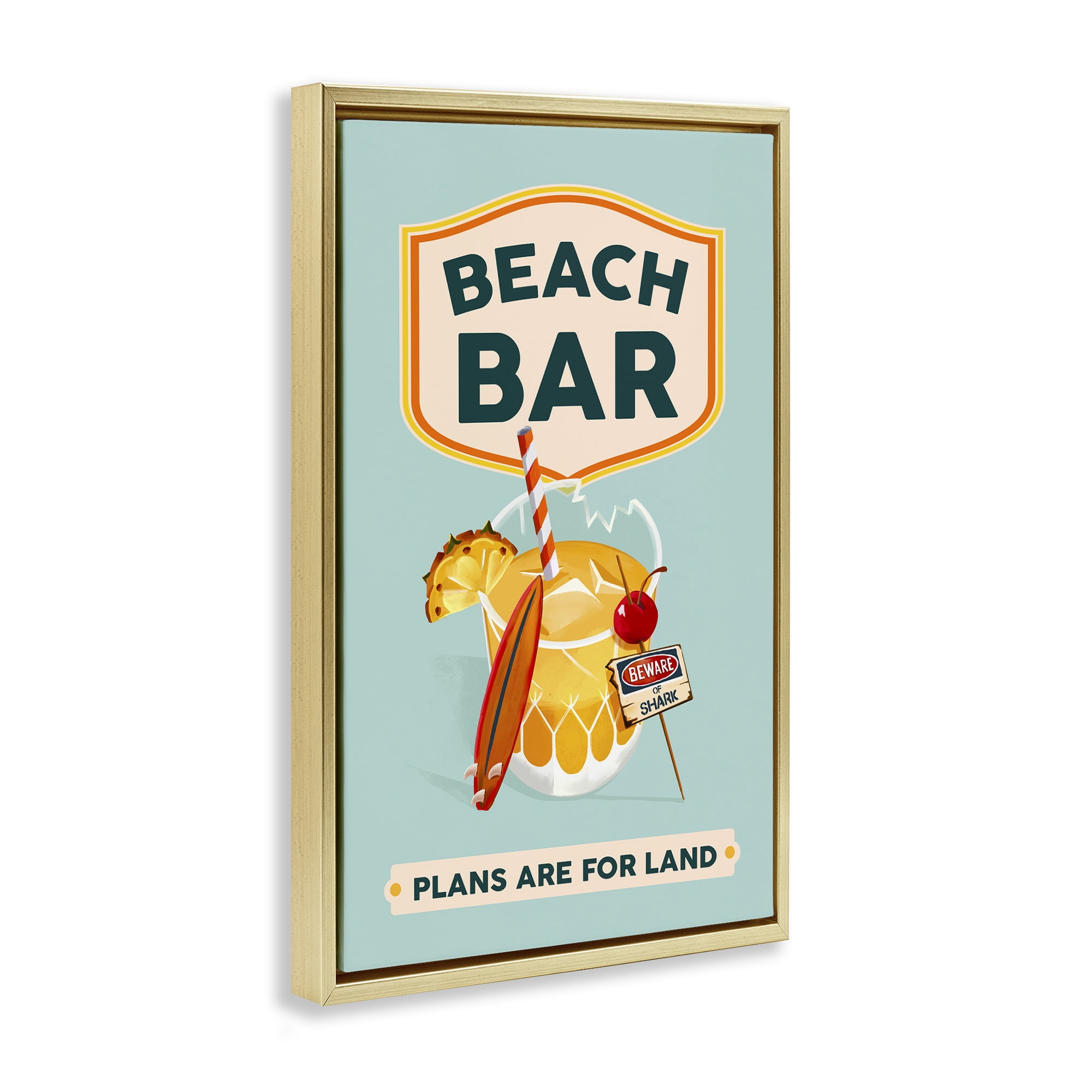 Stupell Industries Beach Bar Cocktail Food & Beverage Painting Gold Floater Framed Canvas Art Print Wall Art, 21 x 31