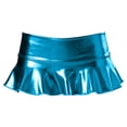 thumbnail image 4 of Short Metallic Mini Skirts for Women Trendy Low Waisted Pleated Solid Ruffle Shiny Dance Clubwear Skirt Light Blue XXL, 4 of 6