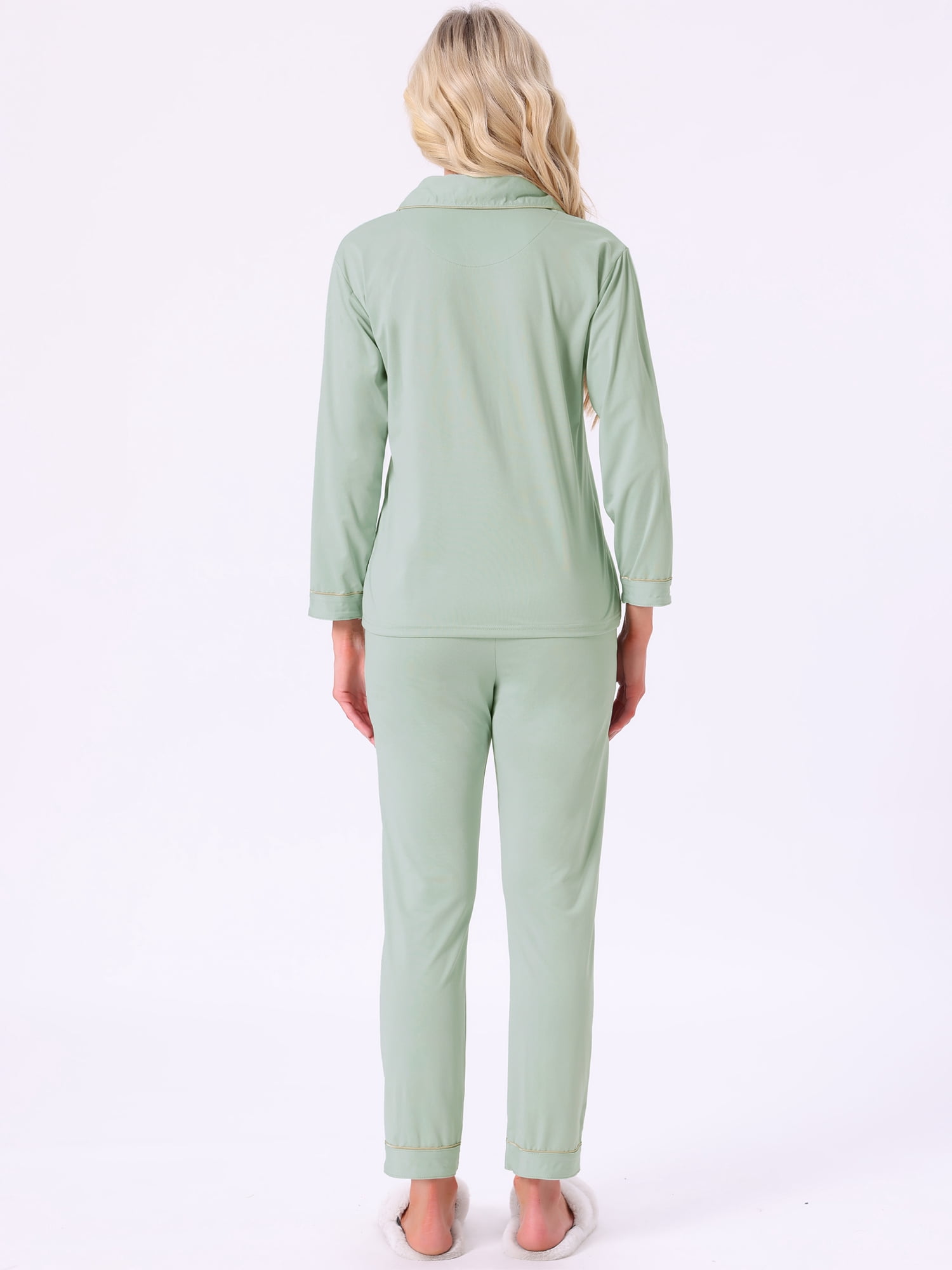 DARING DIVA Women's Cotton Button Down Long Sleeve Shirt and Pants Pajama Sets S Green