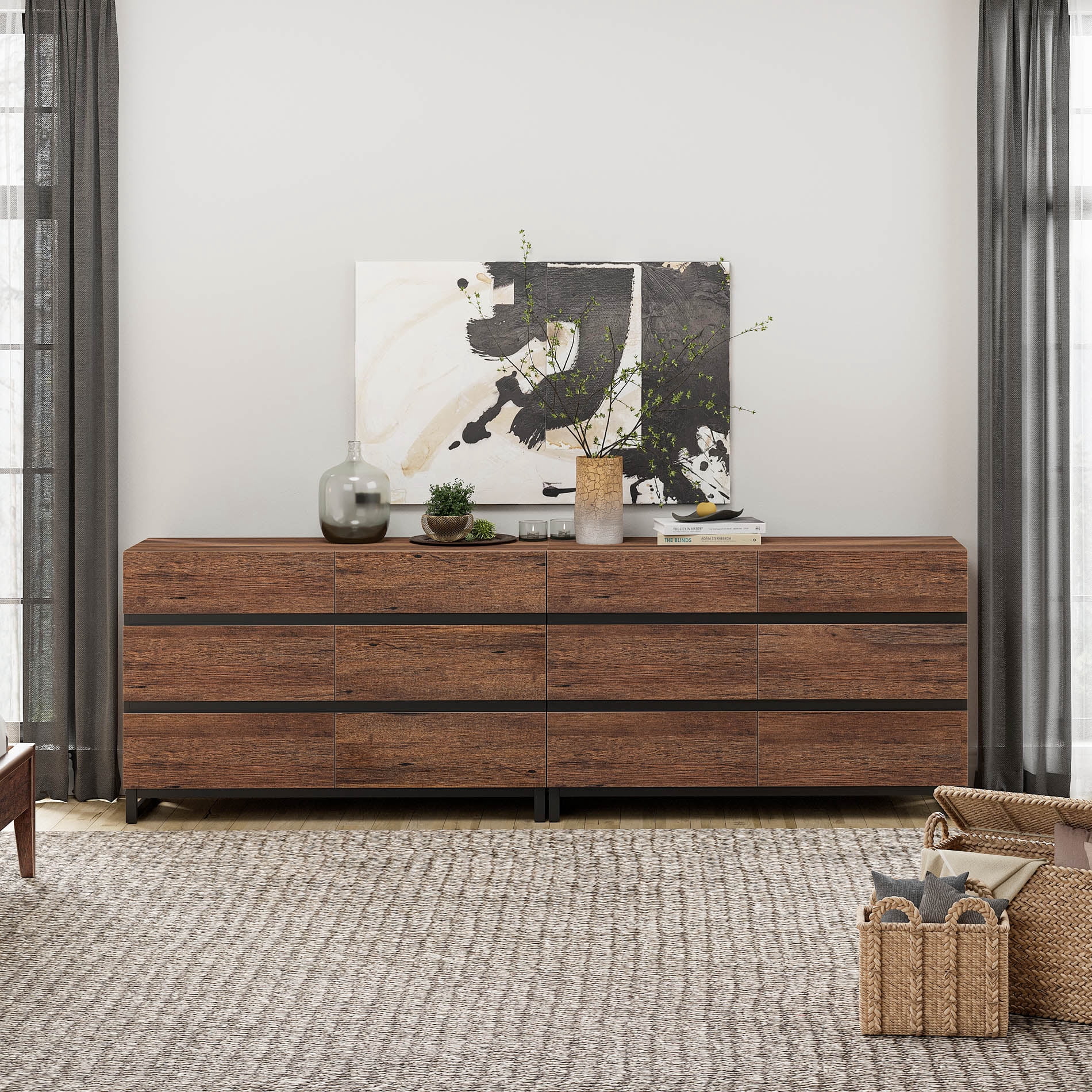 WAMPAT 12-Drawer Wooden Dresser with Metal Base, Modern Closet Organizer & Chest of Drawers for Bedroom, Living Room