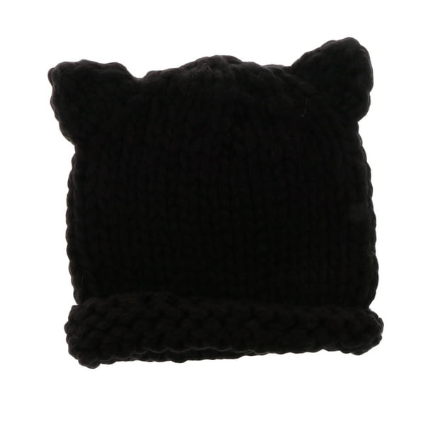Gorro de invierno en apariencia de gorro para mujer con capucha de punto Negro