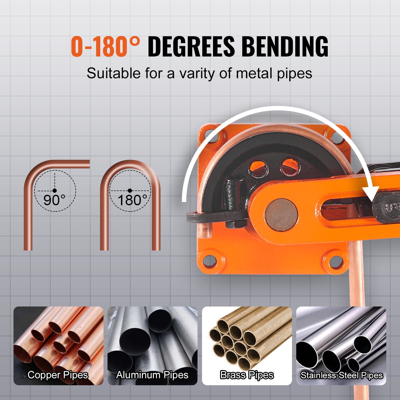 KFFKFF Pipe Tube Bender, 3/8" to 1" OD Manual Pipe Tube Bender with 7 Bending Dies, 180° Copper Aluminum Pipes Bending Tools for HVAC Air Conditioning Refrigerator Auto Repair