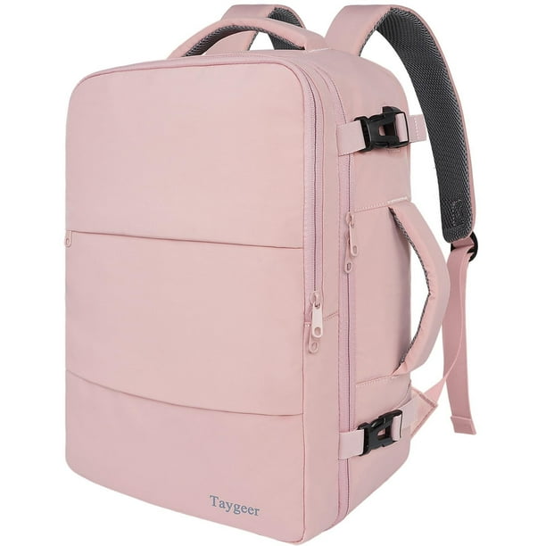 Mochila de Viaje 10 kg Avion 35L Grande Impermeable para Hombre y Mujer, Compartimento Laptop 15.6 pulgadas, Puerto USB Integrado, Maleta Mano Funcional, Práctica Equipaje Cabinas, Rosa