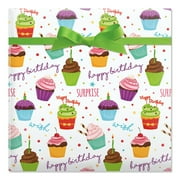 Birthday Cupcakes Jumbo Rolled Gift Wrap - - 61 sq. ft. heavyweight, tear-resistant and peek-proof wrap, Kids Birthday wrapping paper, Party Gift Wrap