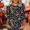 thumbnail image 2 of Erwazi Mardi Gras T-Shirt for Women Graphic Printed Crewneck 3/4 Sleeve Carnival Tee Top, 2 of 6