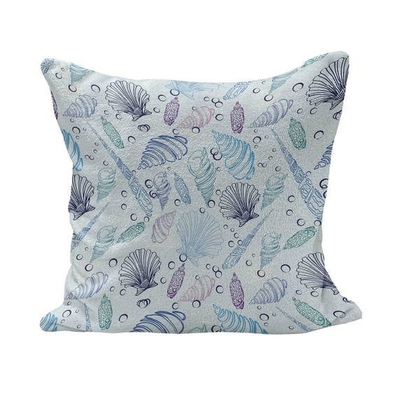 Nautical Fluffy Throw Pillow Cushion Cover, Various Sea Shell Pattern Underwater Bubbles Ocean Maritime Print, Decorative Square Accent Pillow Case, 20" x 20", Indigo Pale Blue Purple, by Ambesonne