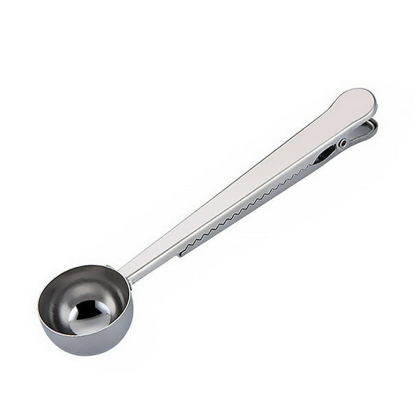 Naiovety Cuchara de acero inoxidable, taza medidora para té y café, cuchara con bolsa, suministros de Clip con sello Plata