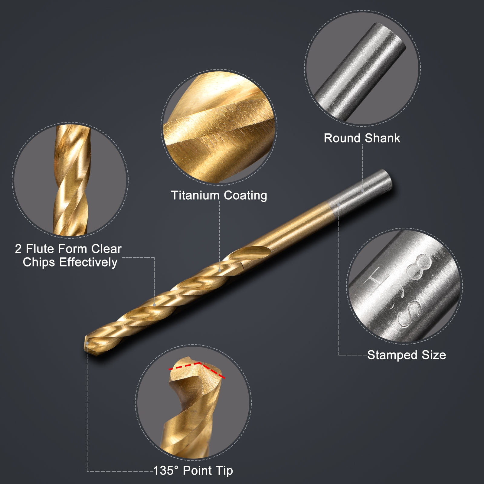Unique Bargains 99pcs Titanium Twist Drill Bit Set 14 Sizes High Speed Steel Drills with Case